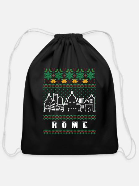 Rome Italy Ugly Christmas - Cotton Drawstring Bag - black
