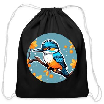 Common Kingfisher Bird Illustration - Cotton Drawstring Bag - black - Front