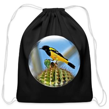 Life In a Bubble Collection-Domed Bird in Glass - Cotton Drawstring Bag - black - Front