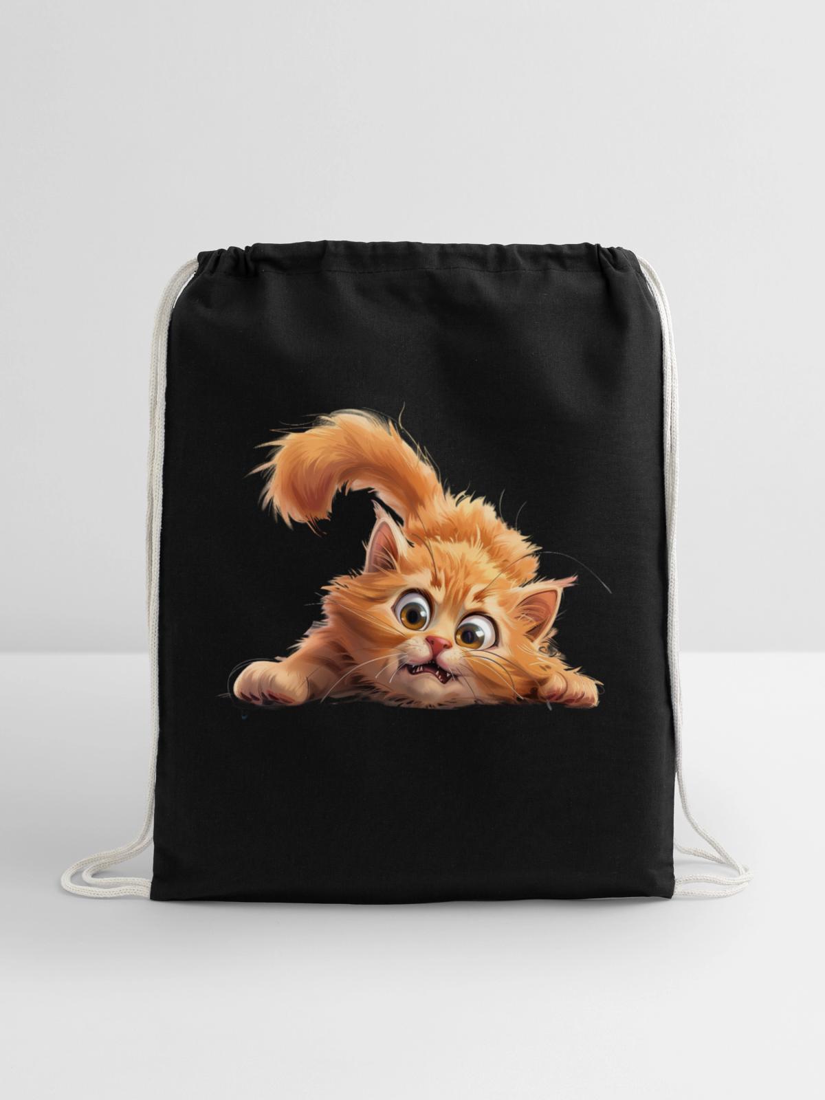 Funny Cat - Cotton Drawstring Bag - black - Front
