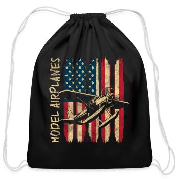 Airplane Air Traffic Pilot Flight - Cotton Drawstring Bag - black - Front