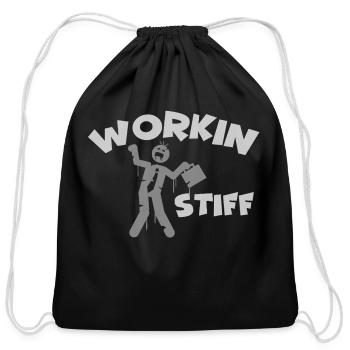 WORKIN STIFF funny zombie blue collar t-shirt - Cotton Drawstring Bag - black - Front