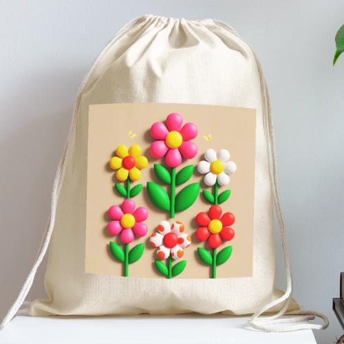 3D Flowers and Butterflies in Amber, Floral Design - Cotton Drawstring Bag