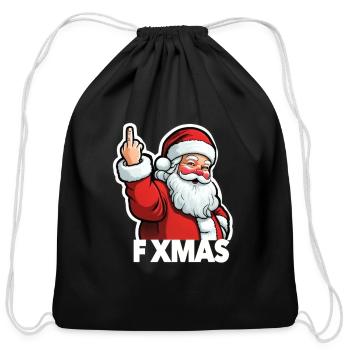 F XMAS santa middle finger fuck christmas funny  - Cotton Drawstring Bag - black - Front