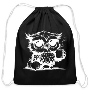 I Was Awake All Night Owl With Pillow - Cotton Drawstring Bag - black - Front