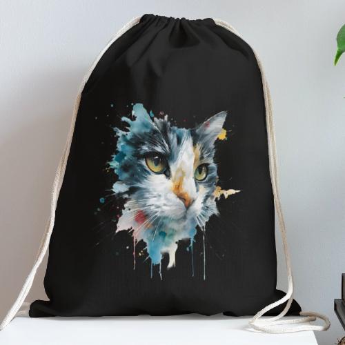 Watercolor cat face - Cotton Drawstring Bag