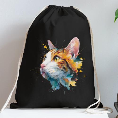 Cat: Feline Ink Burst - Cotton Drawstring Bag