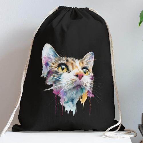Chromatic Cat Splash - Cotton Drawstring Bag