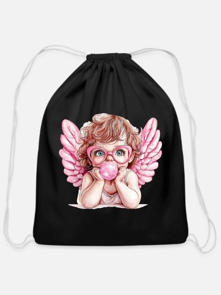 Pink Angel Baby - Cotton Drawstring Bag - black