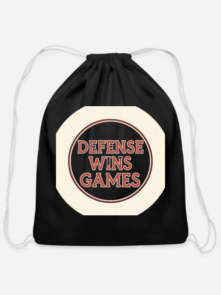 Defense Wins Games Circular Emblem - Cotton Drawstring Bag - black