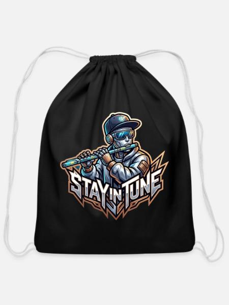 STAY IN TUNE - Inspired vibes - Cotton Drawstring Bag - black
