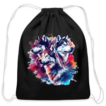 Husky Trio Neon Splash - Cotton Drawstring Bag - black - Front