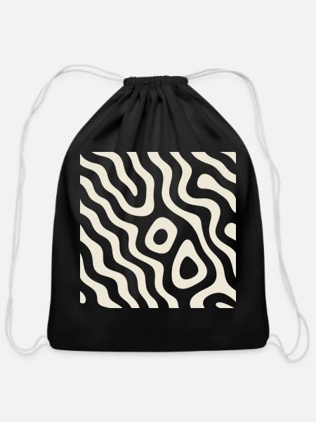 Wavy Zebra Monochrome Pattern - Cotton Drawstring Bag - black