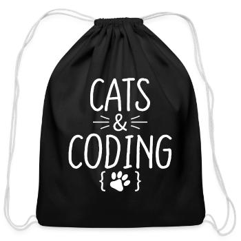 Funny Cats and Coding Programmer Cat Lover Shirt - Cotton Drawstring Bag - black - Front