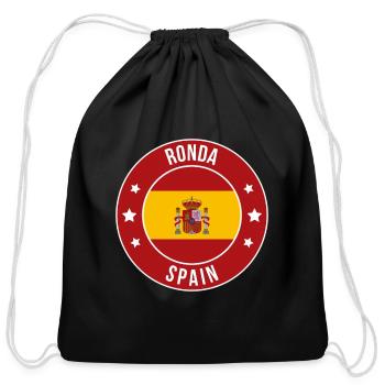 Ronda Spain Circular Flag Badge - Cotton Drawstring Bag - black - Front