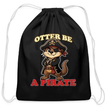 Otter Be a Pirate Funny Otterbeard Mascot Pirate - Cotton Drawstring Bag - black - Front