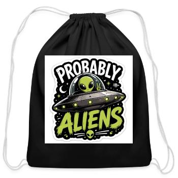 Probably Aliens UFO Peace Sign - Cotton Drawstring Bag - black - Front