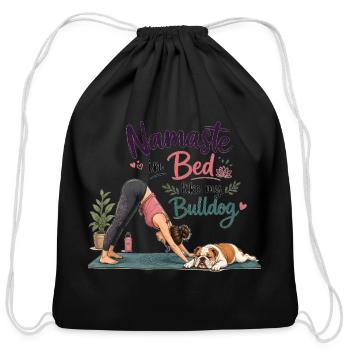 Namaste in Bed Like My Bulldog - Cotton Drawstring Bag - black - Front