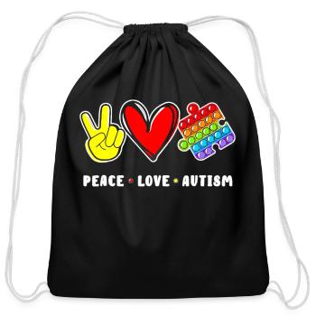 Peace Love Autism Pop It Fidget Toy Autism Awarene - Cotton Drawstring Bag - black - Front