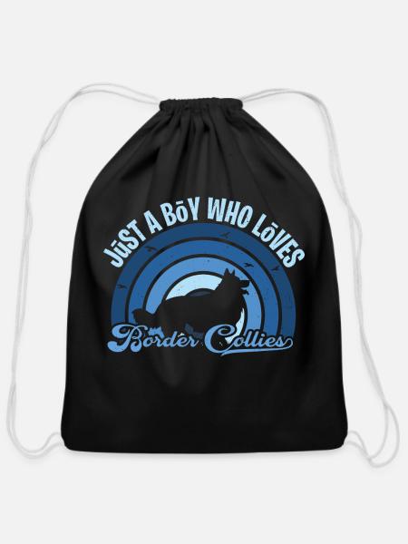 Funy Quote Just A Boy Who Loves A Border Collie - Cotton Drawstring Bag - black