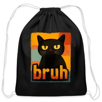 Funny Cat Bruh - Cotton Drawstring Bag - black - Front