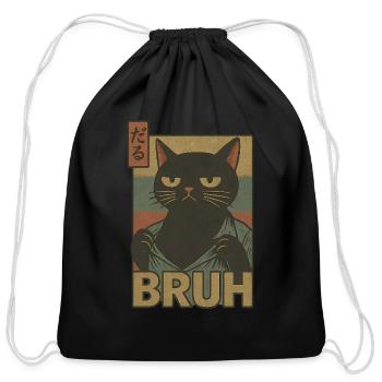 Funny Cat Bruh - Cotton Drawstring Bag - black - Front