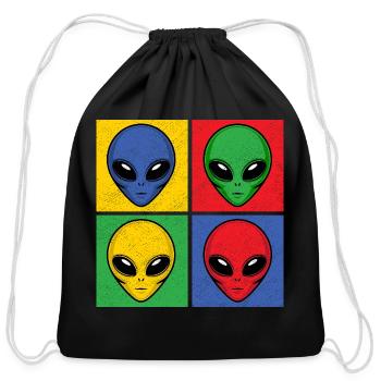Aliens Pop-Art Popart Vintage Alien Heads Faces - Cotton Drawstring Bag - black - Front