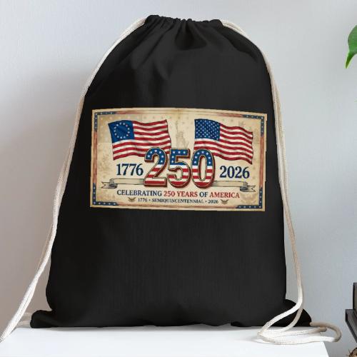 USA 250th Anniversary Flags Emblem - Cotton Drawstring Bag
