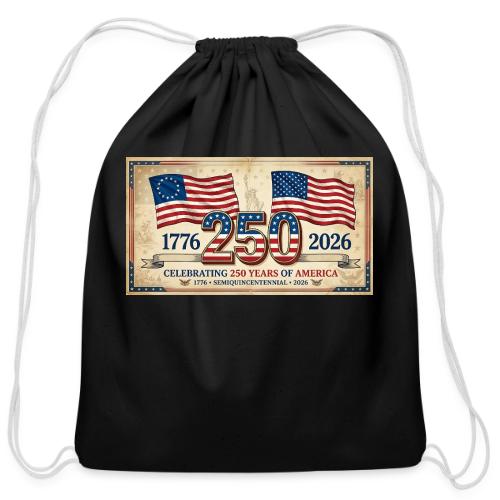 USA 250th Anniversary Flags Emblem - Cotton Drawstring Bag