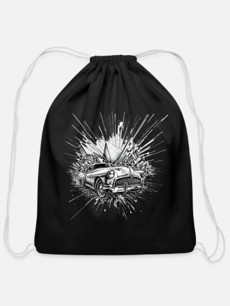 Vintage Car Burst Graphic - Cotton Drawstring Bag - black