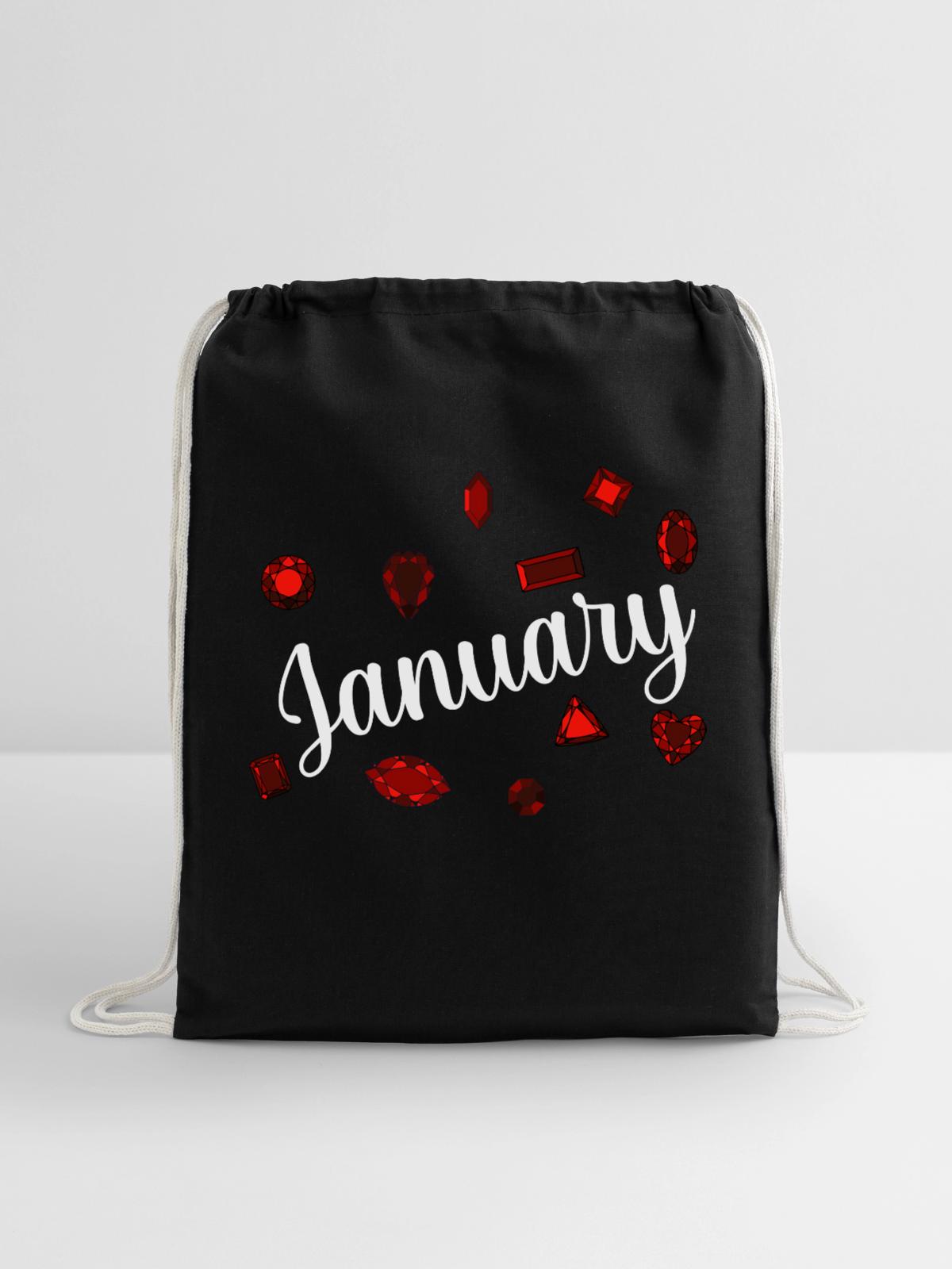 January Birthstone - Cotton Drawstring Bag - black - Front
