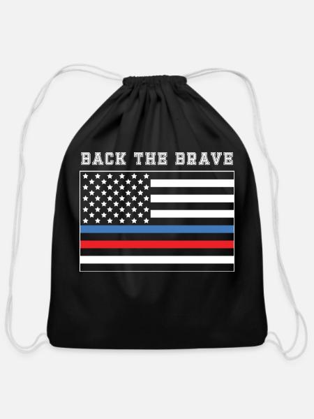 Back The Brave Thin Blue Red Line American Flag - Cotton Drawstring Bag - black
