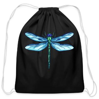Dragonfly green blue drawing I love dragonflies - Cotton Drawstring Bag - black - Front