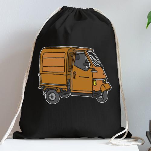 Orange tricycle transporter, old three-wheeled van - Cotton Drawstring Bag