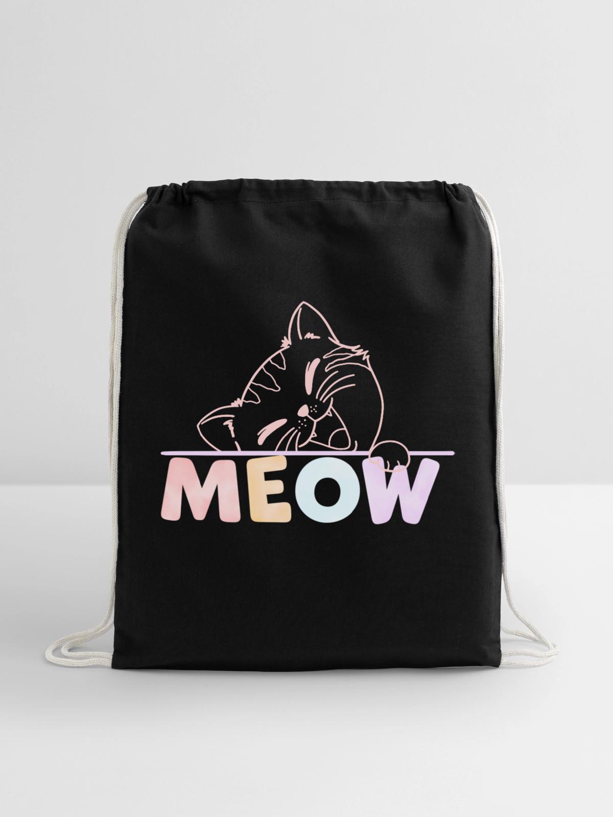 Funny cat - Cotton Drawstring Bag - black - Front
