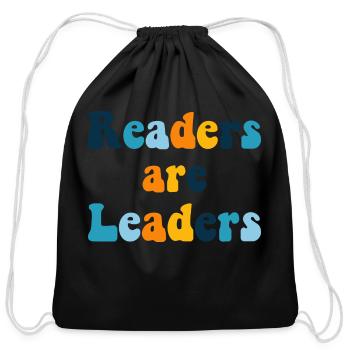 Readers are Leaders blue orange - Cotton Drawstring Bag - black - Front