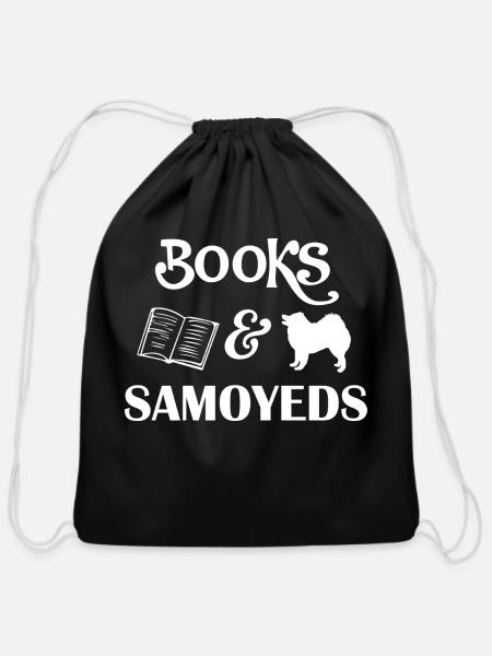 Books And Samoyeds - Cotton Drawstring Bag - black