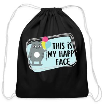 Cat happy face t-shirt - Cotton Drawstring Bag - black - Front