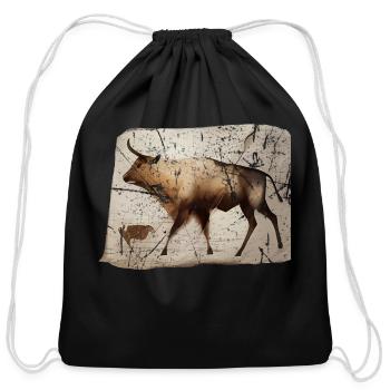 prehistoric cattle cave painting - Cotton Drawstring Bag - black - Front