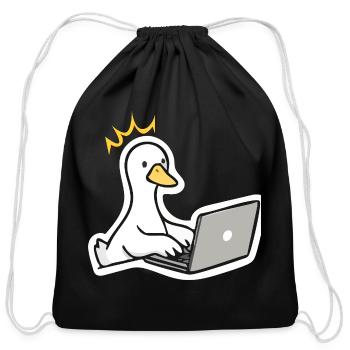 Cute Duck Working From Home Laptop Meme - Cotton Drawstring Bag - black - Front