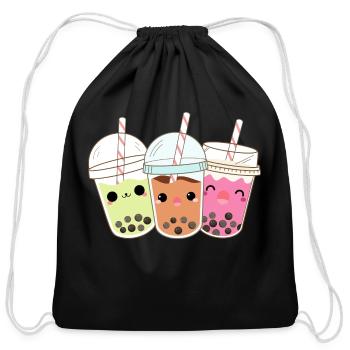 3 Bubble Tea Boba Bubble Tea Kawaii - Cotton Drawstring Bag - black - Front