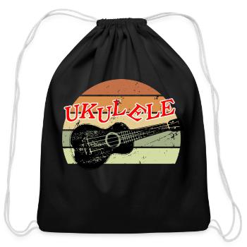 Retro Sunset Ukulele Distressed Drawing - Cotton Drawstring Bag - black - Front
