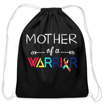 Mother of a Warrior Autism Shirt - Cotton Drawstring Bag - black - Front
