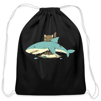 Cat Shark Funny Cat - Cotton Drawstring Bag - black - Front
