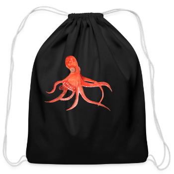 Red Octopus - Cotton Drawstring Bag - black - Front