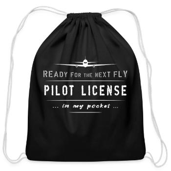 pilot license jet airplane - Cotton Drawstring Bag - black - Front