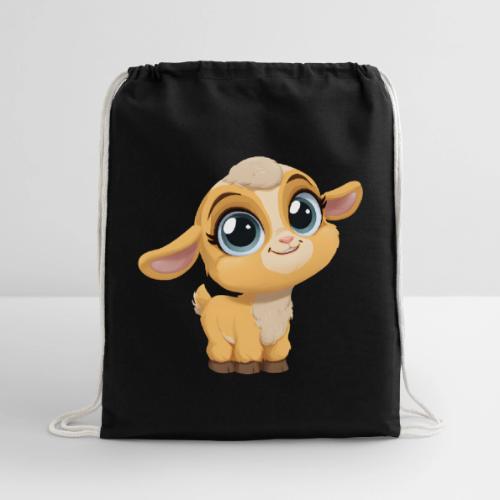 Sweet Cartoon Baby Goat with Joyful Smile - Cotton Drawstring Bag