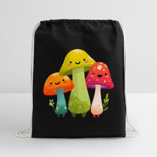 Trio of Happy Mushrooms - Cotton Drawstring Bag