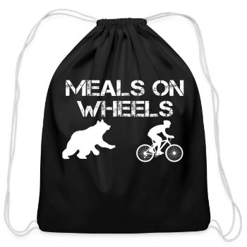 Meals On Wheels T Bear Chasing Biking Bicycle - Cotton Drawstring Bag - black - Front