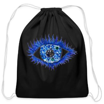 Third eye. Petrykivka art. Eye amulet. UA folklore - Cotton Drawstring Bag - black - Front